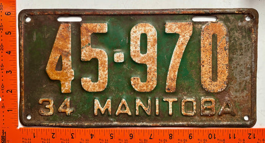 1934 Manitoba #45-970 Passenger License Plate
