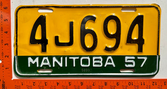 1957 Manitoba #4J694 Passenger License Plate
