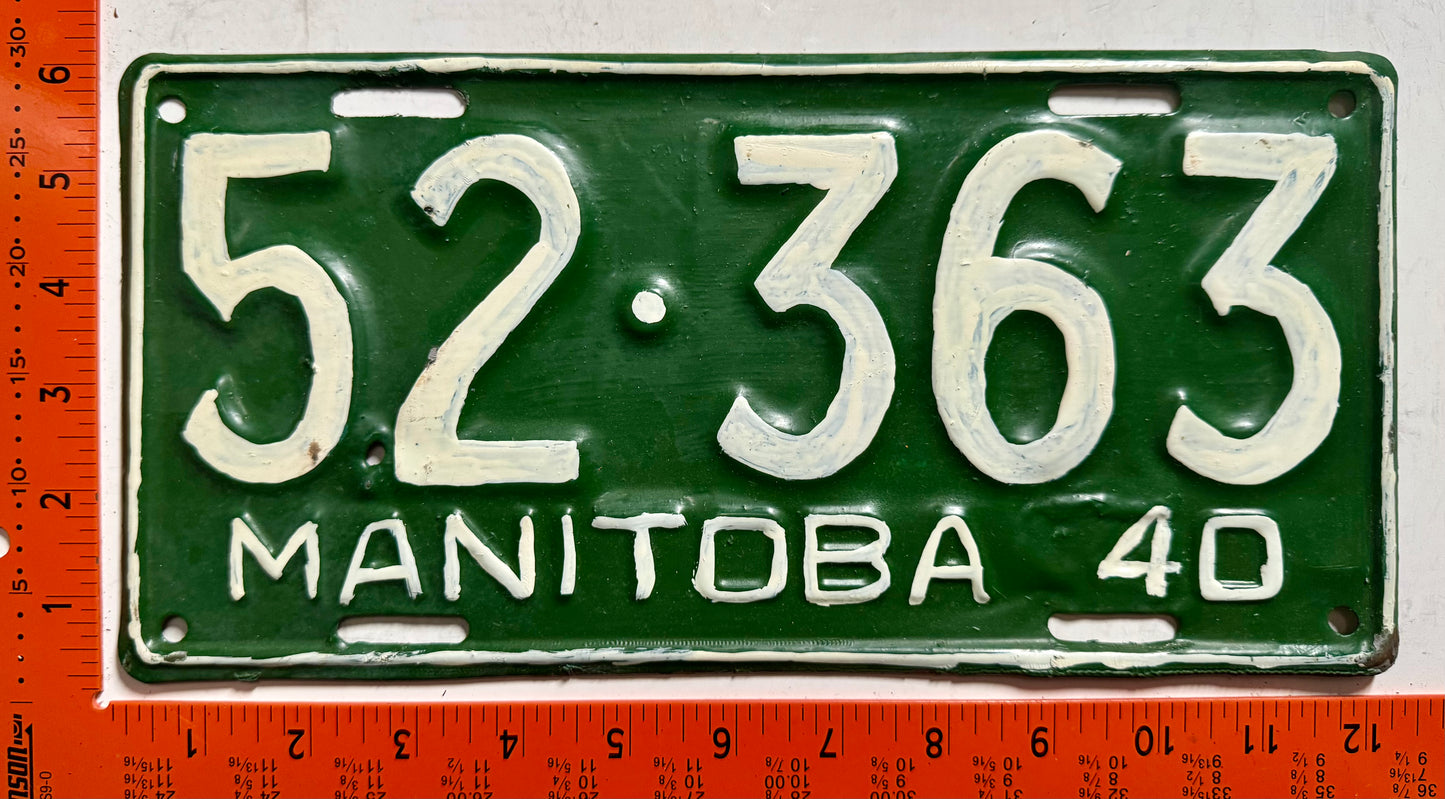 1940 Manitoba #52-363 Passenger License Plate (REPAINT