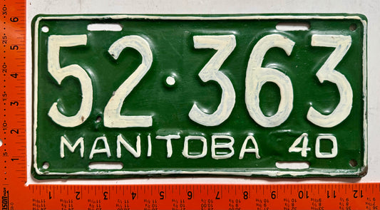 1940 Manitoba #52-363 Passenger License Plate (REPAINT
