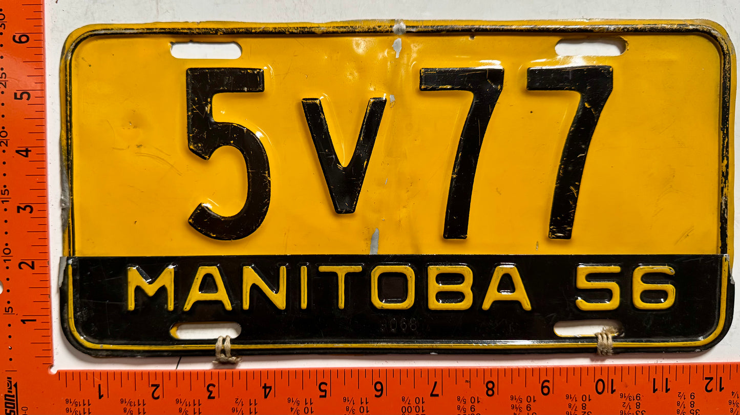 1956 Manitoba #5V77 Passenger License Plate