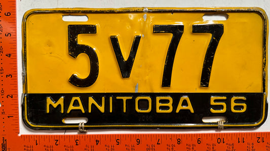 1956 Manitoba #5V77 Passenger License Plate