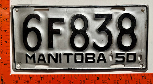 1950 Manitoba #6F838 Passenger License Plate (repaint)