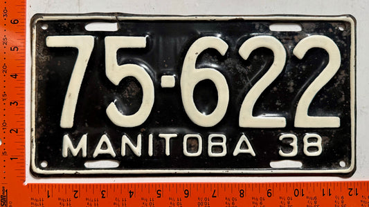 1938 Manitoba #75-622 Passenger License Plate (partial repaint)