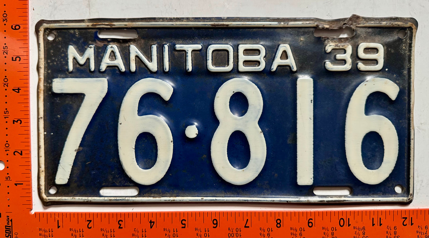 1939 Manitoba #76-816 Passenger License Plate