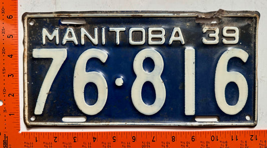1939 Manitoba #76-816 Passenger License Plate