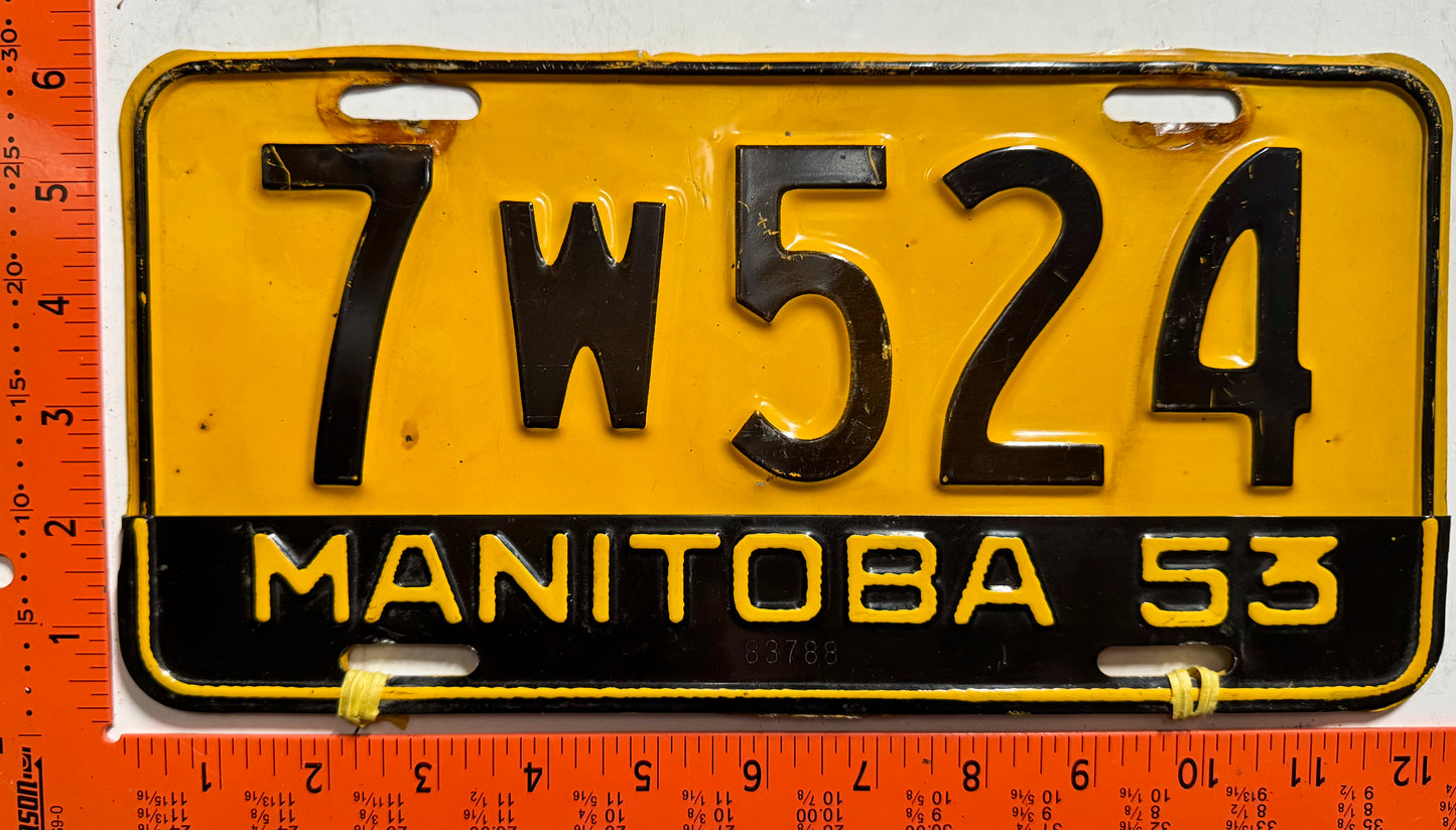 1953 Manitoba #7W524 Passenger License Plate