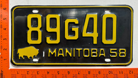 1958 Manitoba #89G40 Passenger License Plate