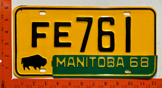 1968 Manitoba #FE761 Passenger License Plate