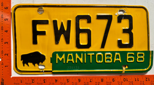 1968 Manitoba #FW673 Passenger License Plate