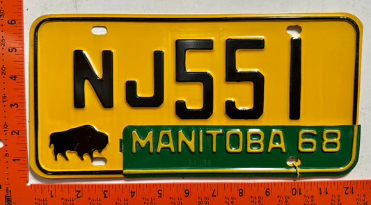 1968 Manitoba #NJ551 Passenger License Plate