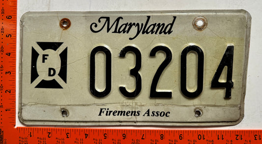 undated Maryland #03204 Firemen's Association License Plate