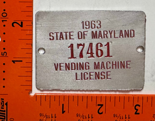 1963 Maryland #17461 Vending Machine License Plate