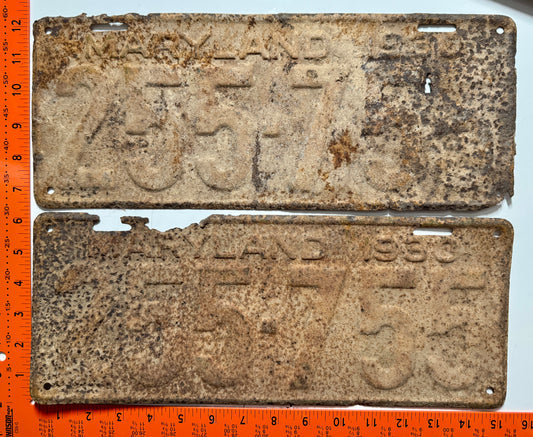 1930 Maryland #255-755 Passenger License Plate (Crafter) (PAIR)