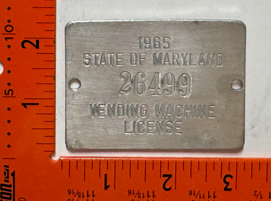 1965 Maryland #26499 Vending Machine License Plate