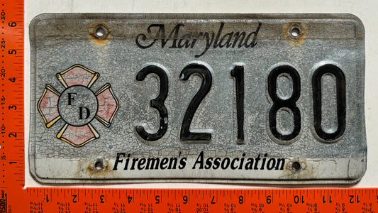 undated Maryland #32180 Firemen's Association License Plate