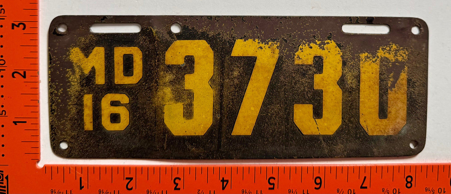 1916 Maryland #3730 Motorcycle License Plate