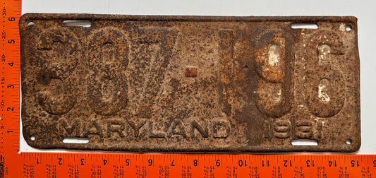 1931 Maryland #387-196 Passenger License Plate (Crafter)