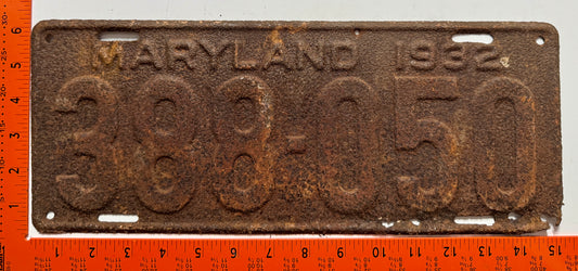 1932 Maryland #388-050 Passenger License Plate (Crafter)