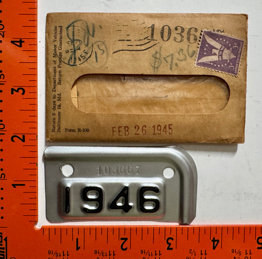 1946 Maryland #103667 Passenger License Plate Date Tab (NOS)