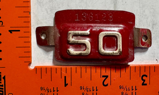 1950 Maryland #136123 Passenger License Plate Date Tab