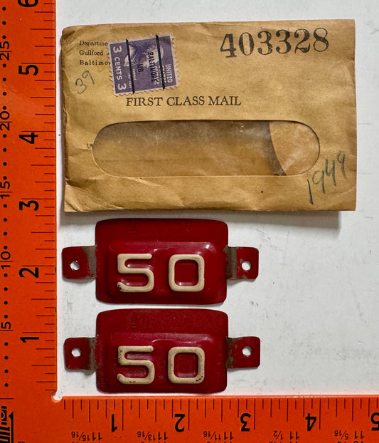1950 Maryland #403328 Passenger License Plate Date Tab (PAIR)