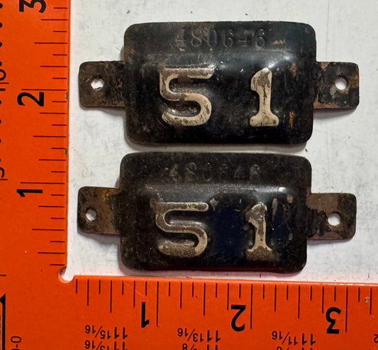 1951 Maryland #480646 Passenger License Plate Date Tab PAIR