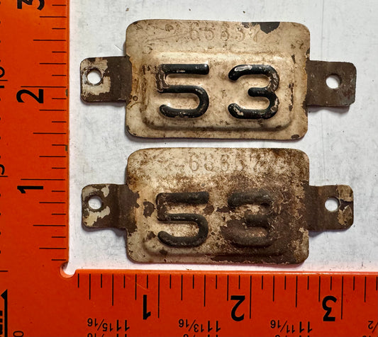 1953 Maryland #466657 Passenger License Plate Date Tab PAIR