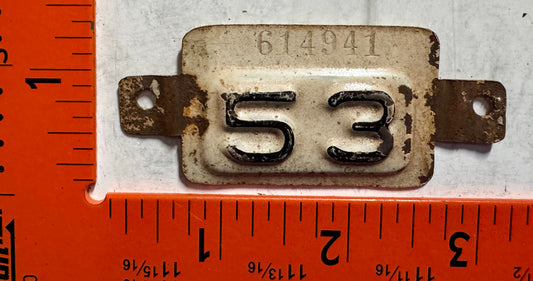 1953 Maryland #614941 Passenger License Plate Date Tab