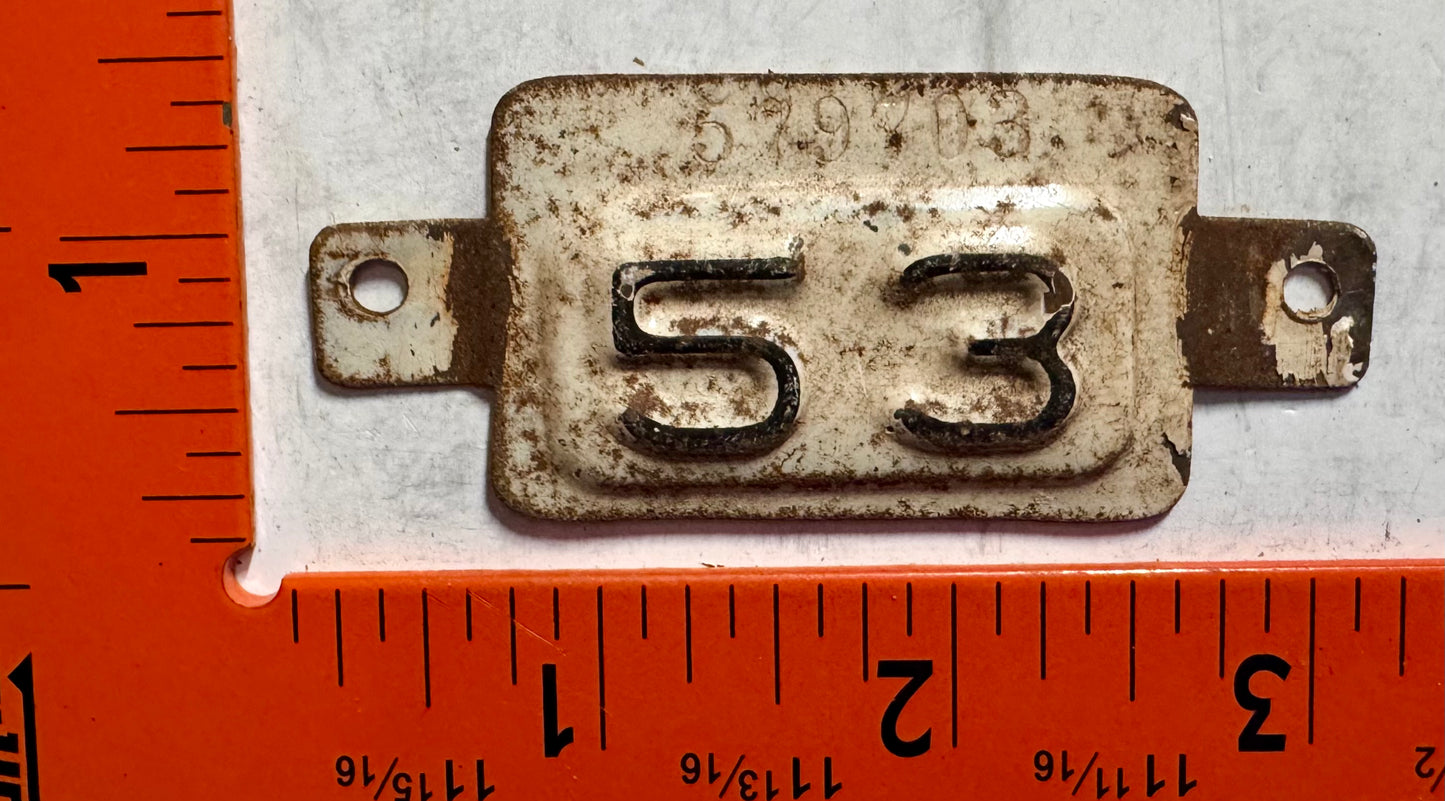 1953 Maryland #579703 Passenger License Plate Date Tab