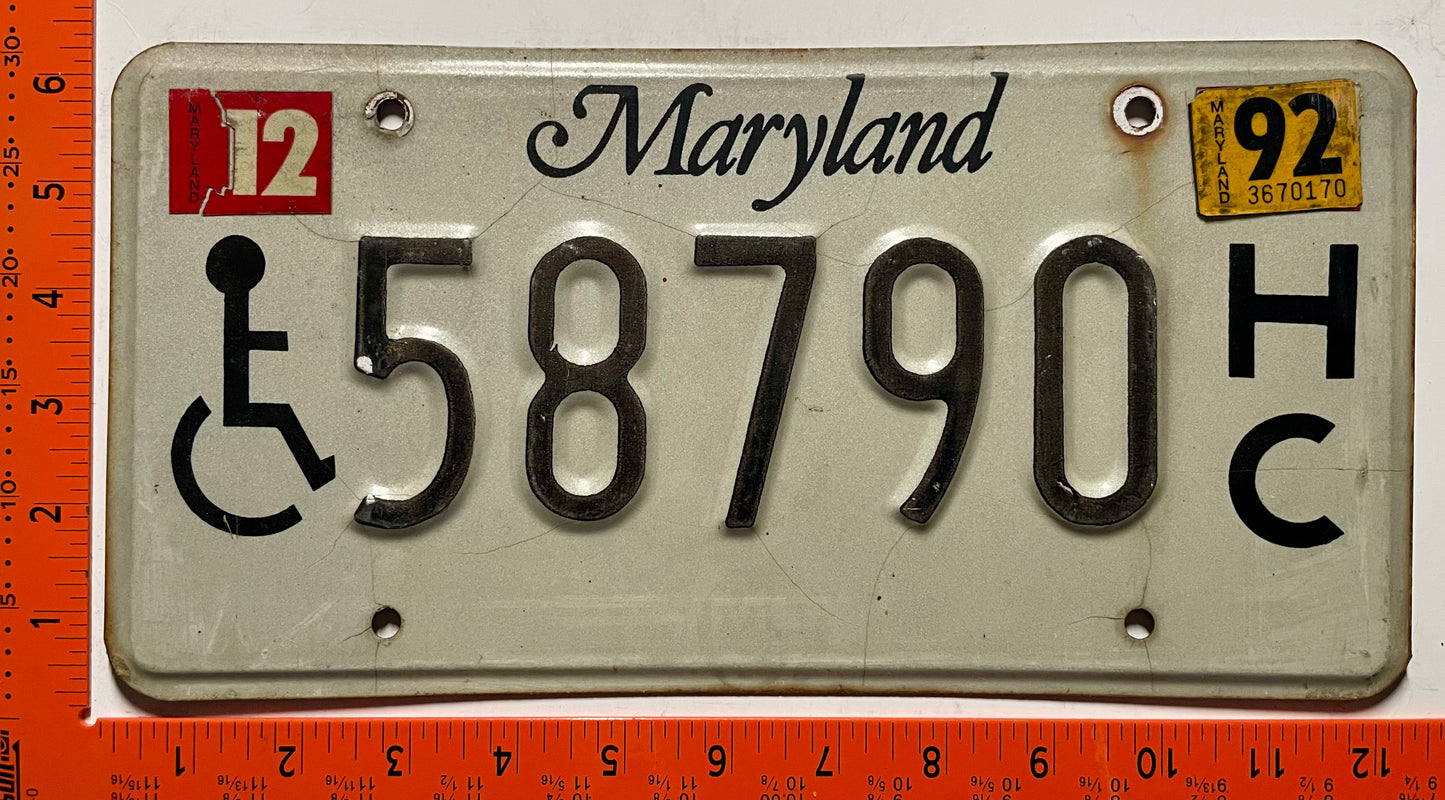 1992 Maryland #58790 H/C Handicapped License Plate