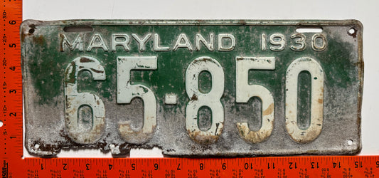 1930 Maryland #65-850 Passenger License Plate (Crafter)