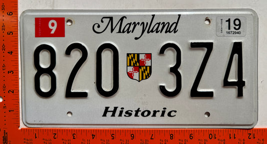 2019 Maryland #820 3Z4 Historic License Plate