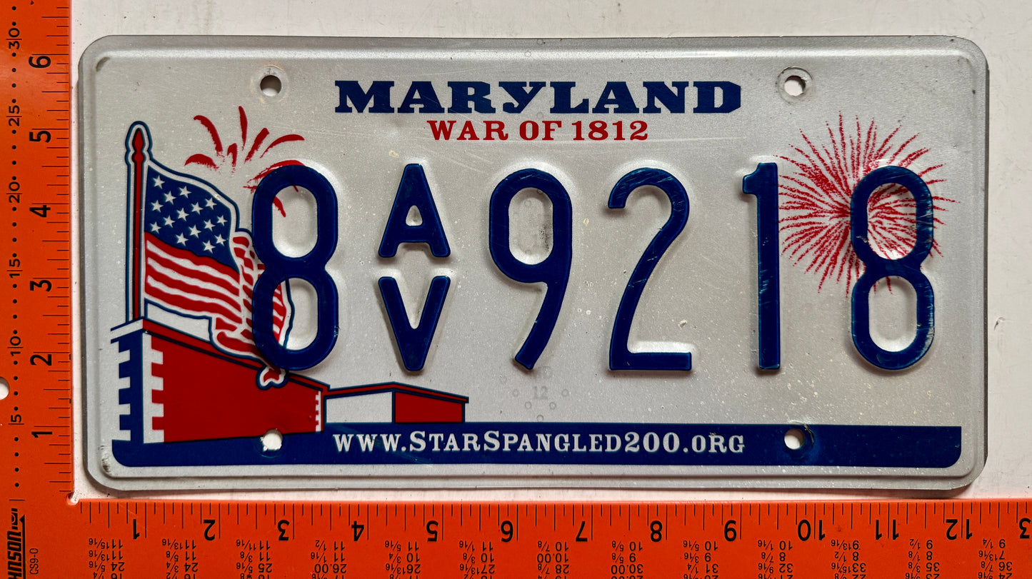 undated Maryland #8A/V9218 Passenger License Plate