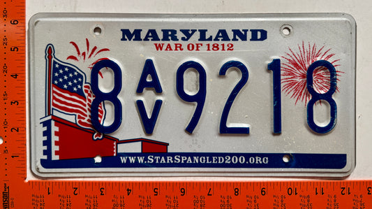undated Maryland #8A/V9218 Passenger License Plate