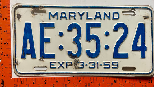 1959 Maryland #AE:35:24 Passenger License Plate