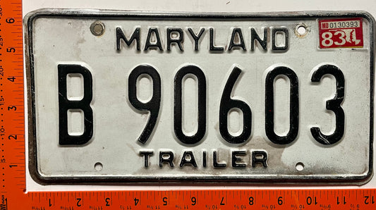 1983 Maryland #B 90603 Trailer License Plate