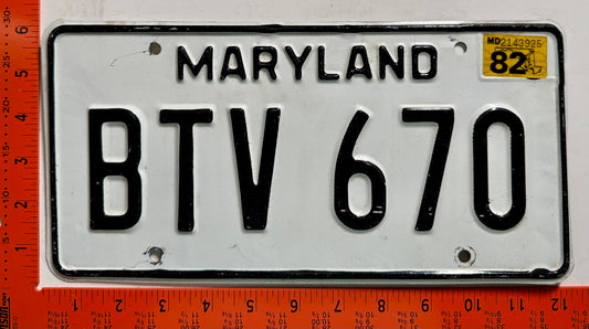 1982 Maryland #BTV 670 Passenger License Plate