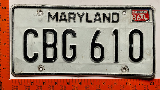 1986 Maryland #CBG 610 Passenger License Plate