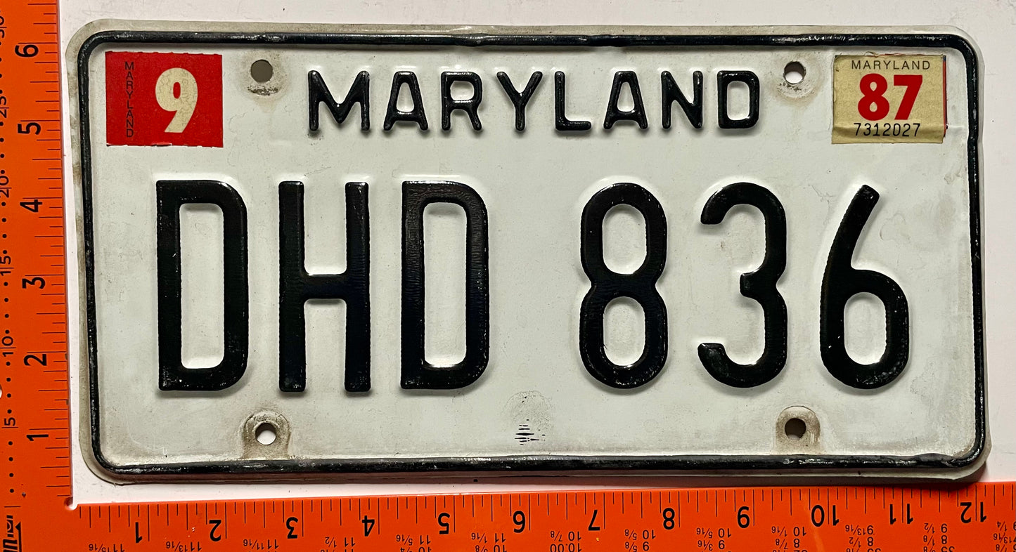 1987 Maryland #DHD 836 Passenger License Plate