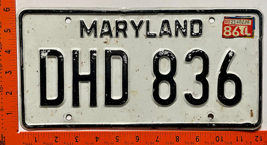 1986 Maryland #DHD 836 Passenger License Plate