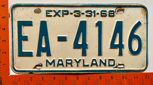 1968 Maryland #EA-4146 Passenger License Plate
