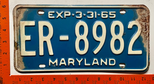 1965 Maryland #ER-8982 Passenger License Plate