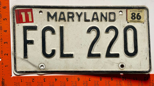 1986 Maryland #FCL 220 Passenger License Plate