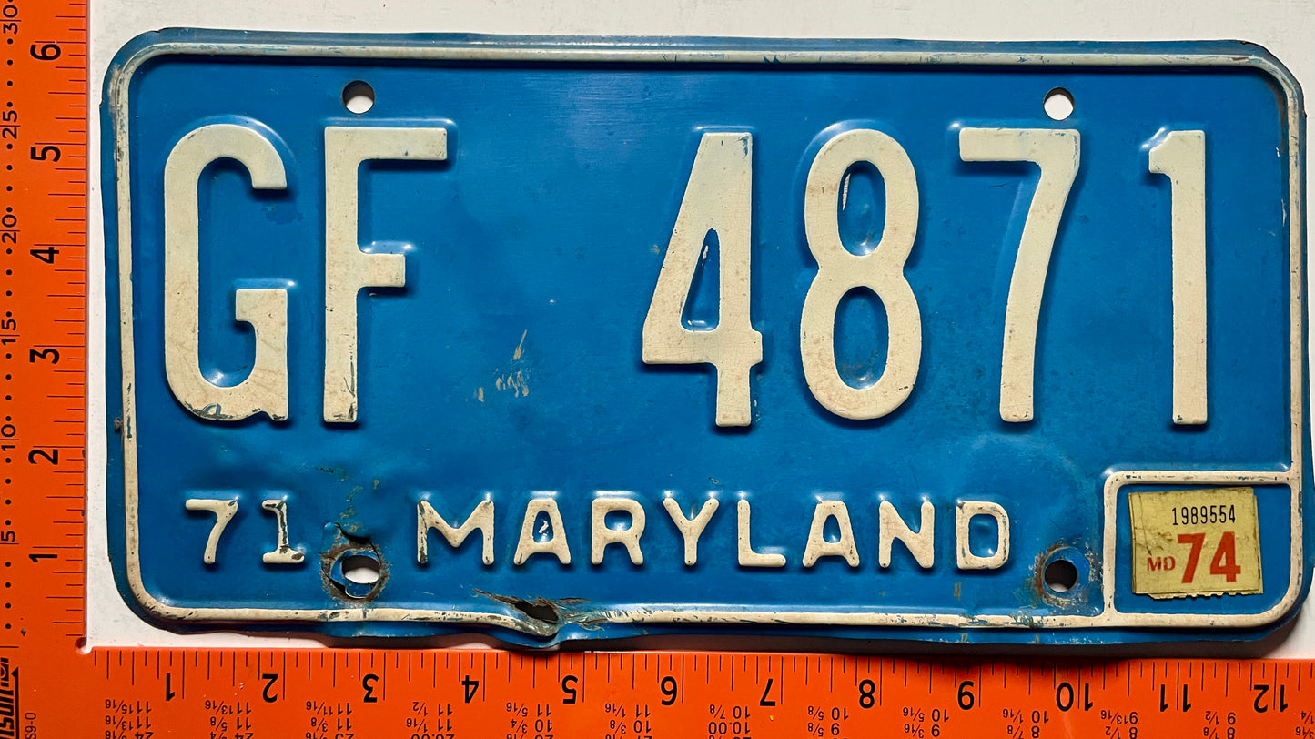 1974 Maryland #GF 4871 Passenger License Plate