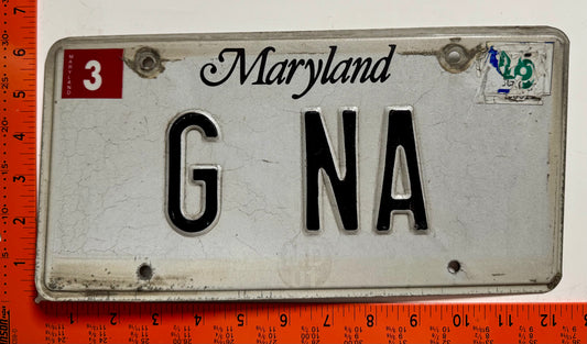 undated Maryland #G NA Passenger License Plate