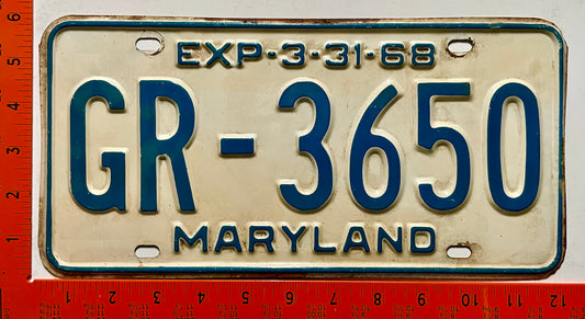 1968 Maryland #GR-3650 Passenger License Plate