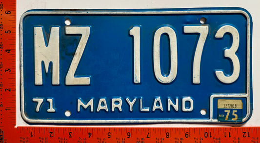1975 Maryland #MZ 1073 Passenger License Plate