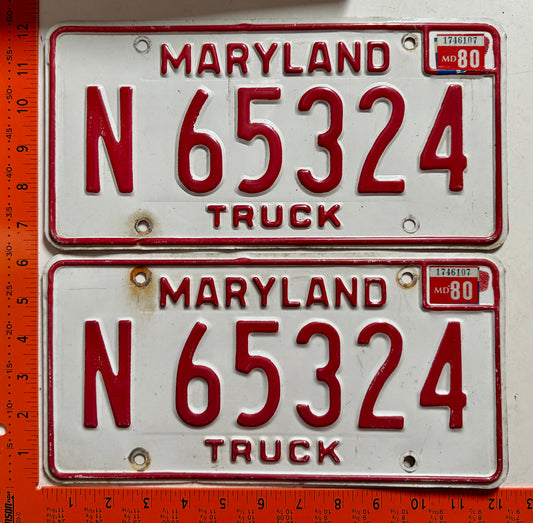 1980 Maryland #N 65324 Truck License Plate (Pair)
