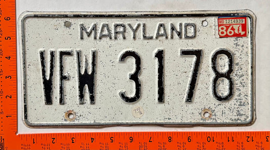 1986 Maryland #VFW 3178 Veteran of Foreign Wars License Plate